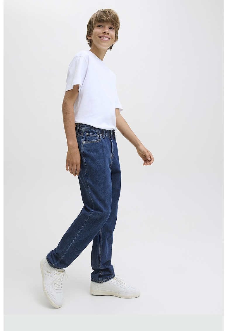 Blugi drepti cu model uni - Albastru inchis