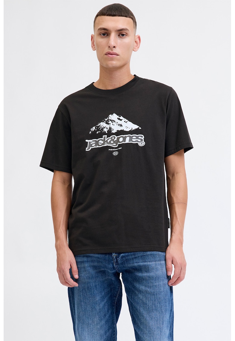 Tricou de bumbac organic cu logo - Maro taupe/Gri antracit