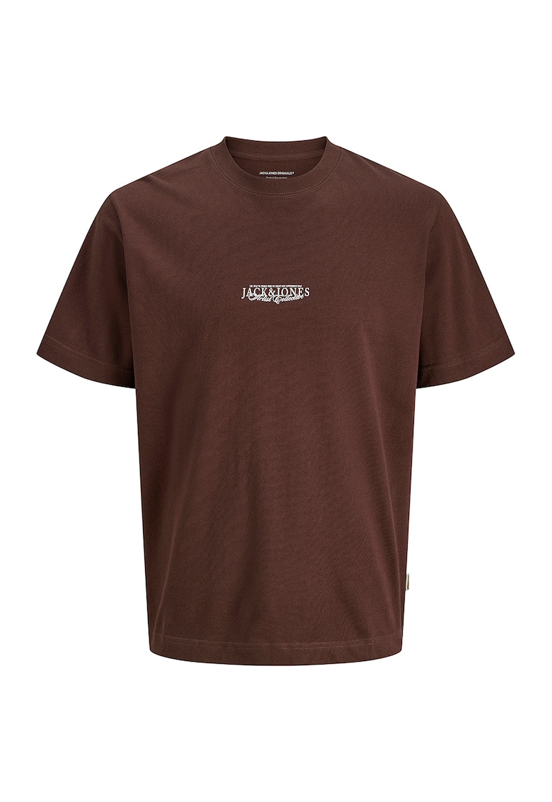 Tricou din bumbac cu imprimeu etnic - Maro inchis/Gri