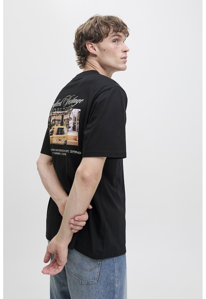 Tricou de bumbac organic cu imprimeu pe partea din spate - Negru