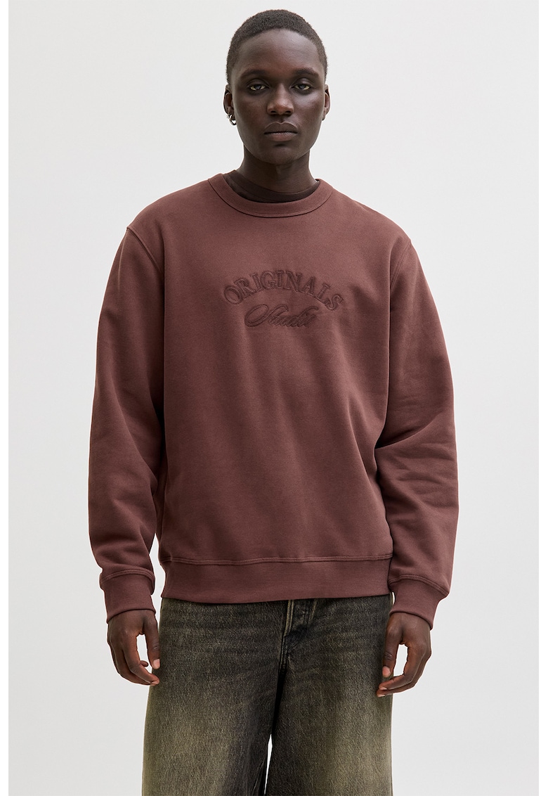 Bluza de trening din amestec de bumbac organic cu captuseala calduroasa - Maro cognac