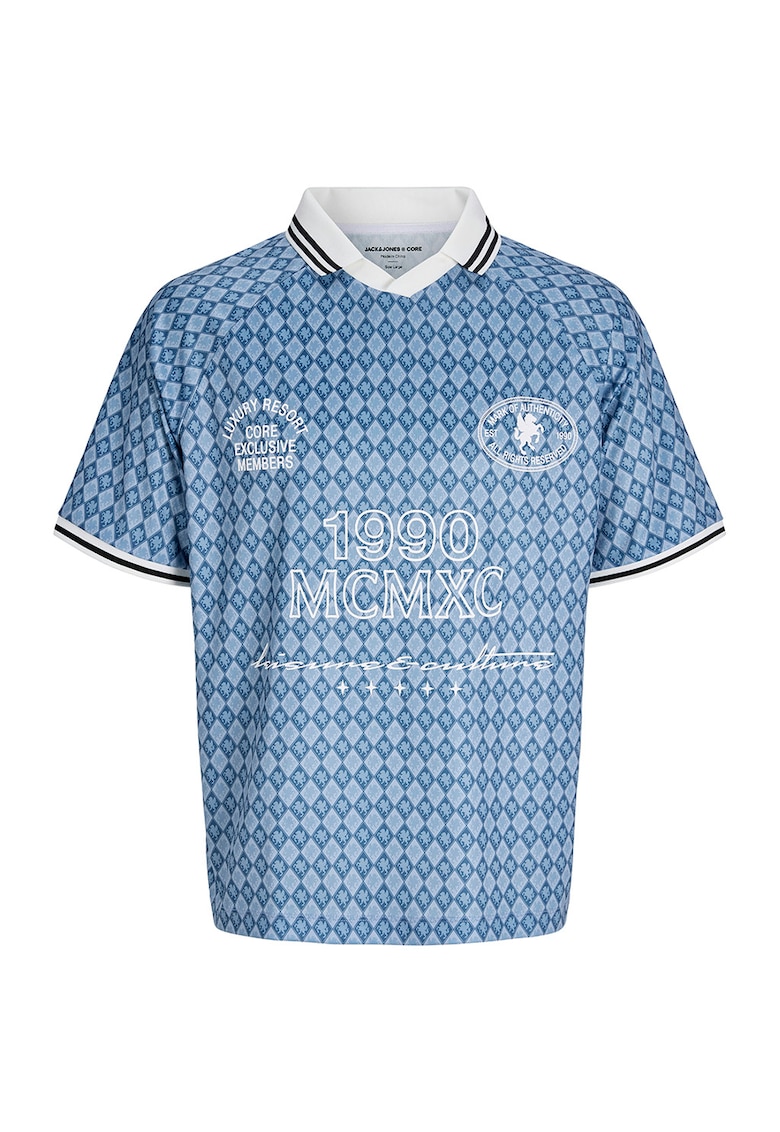 Tricou polo cu croiala lejera - Alb/Albastru deschis