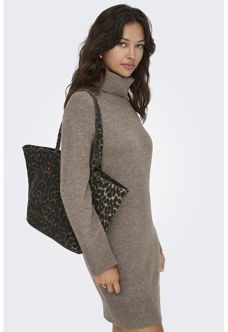 Pulover-rochie cu guler inalt - Maro taupe