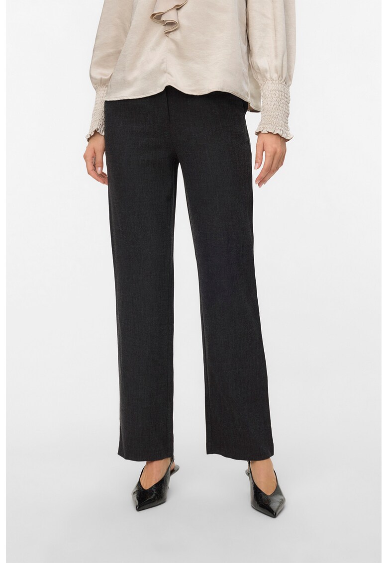 Pantaloni drepti cu talie medie - Negru melange