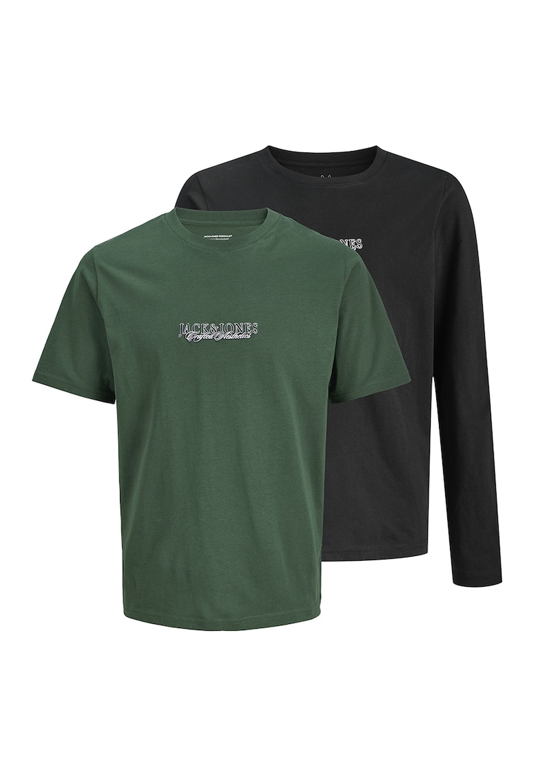 Set de bluza si tricou cu imprimeu logo -2 piese - Negru/Verde inchis