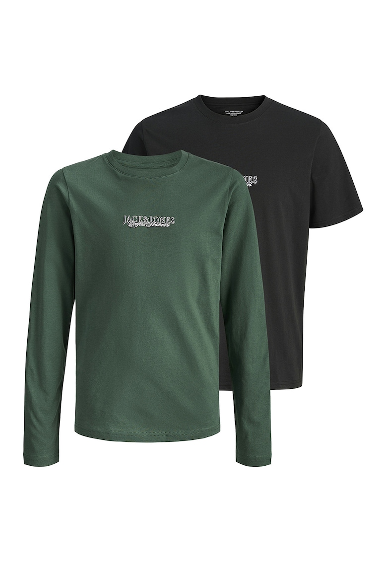 Set de bluza si tricou cu imprimeu logo -2 piese - Verde/Negru stins