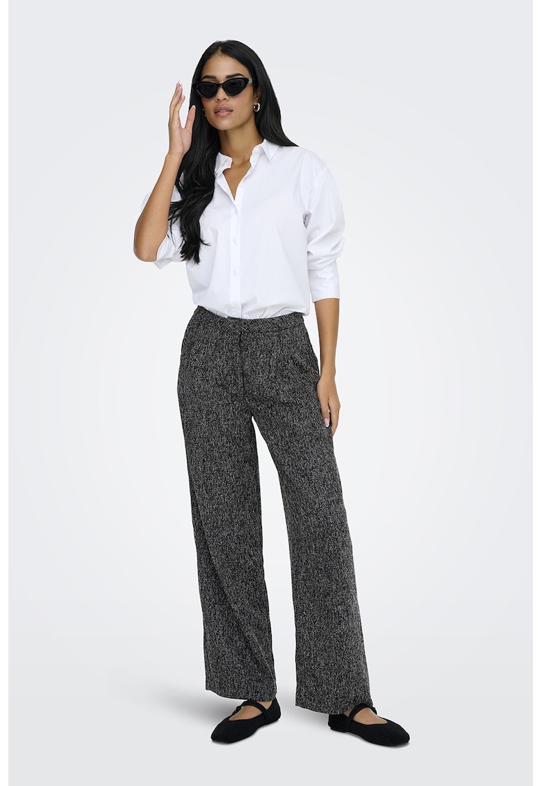 Pantaloni drepti cu talie inalta - Gri deschis/Gri antracit