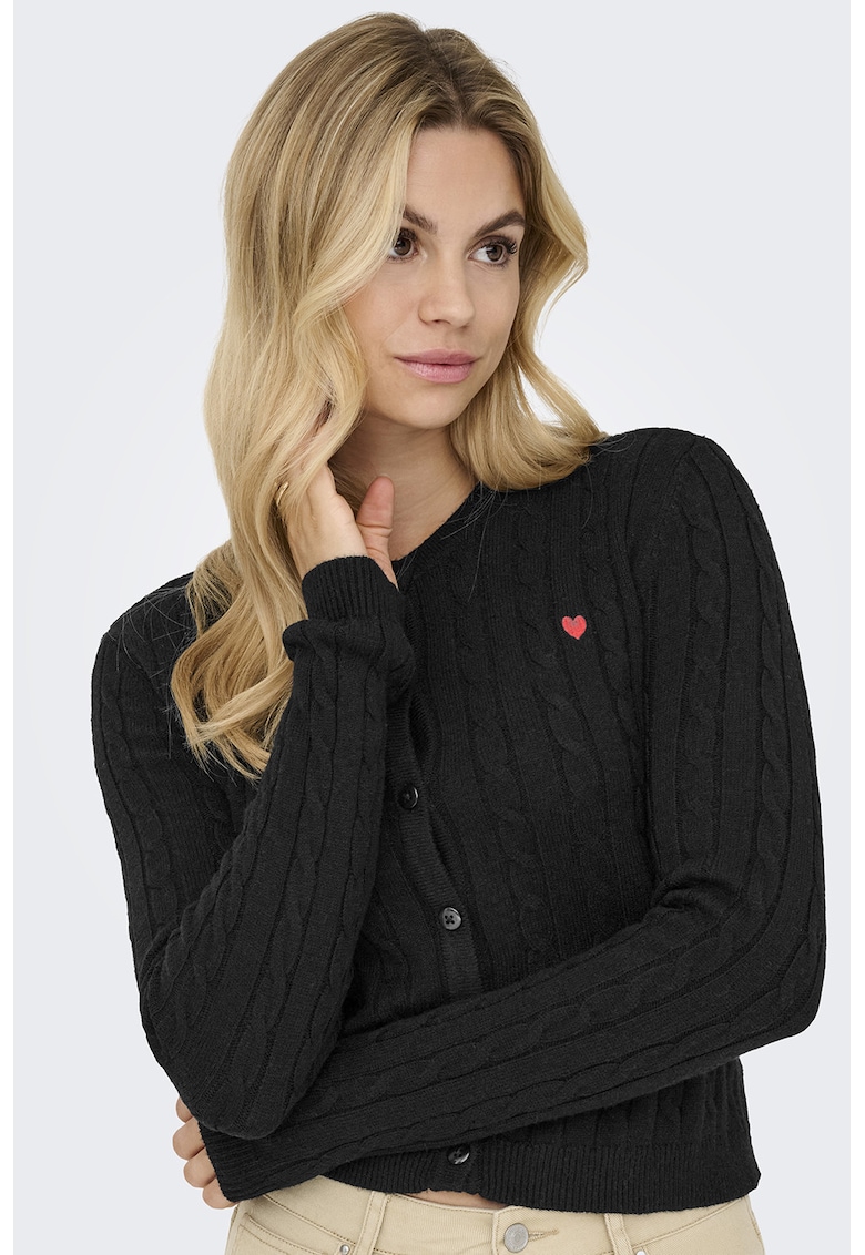 Cardigan cu detaliu inima si nasturi - Rosu/Negru
