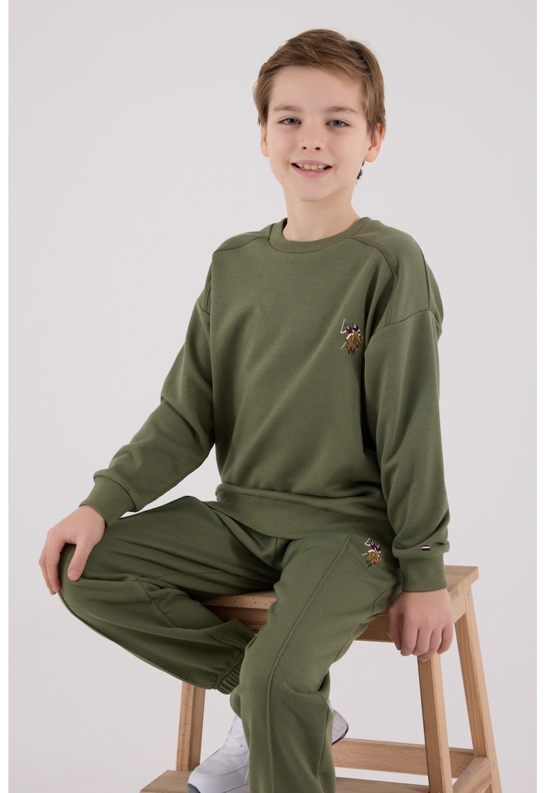 Set de bluza de trening si pantaloni de trening cu broderie discreta - Kaki