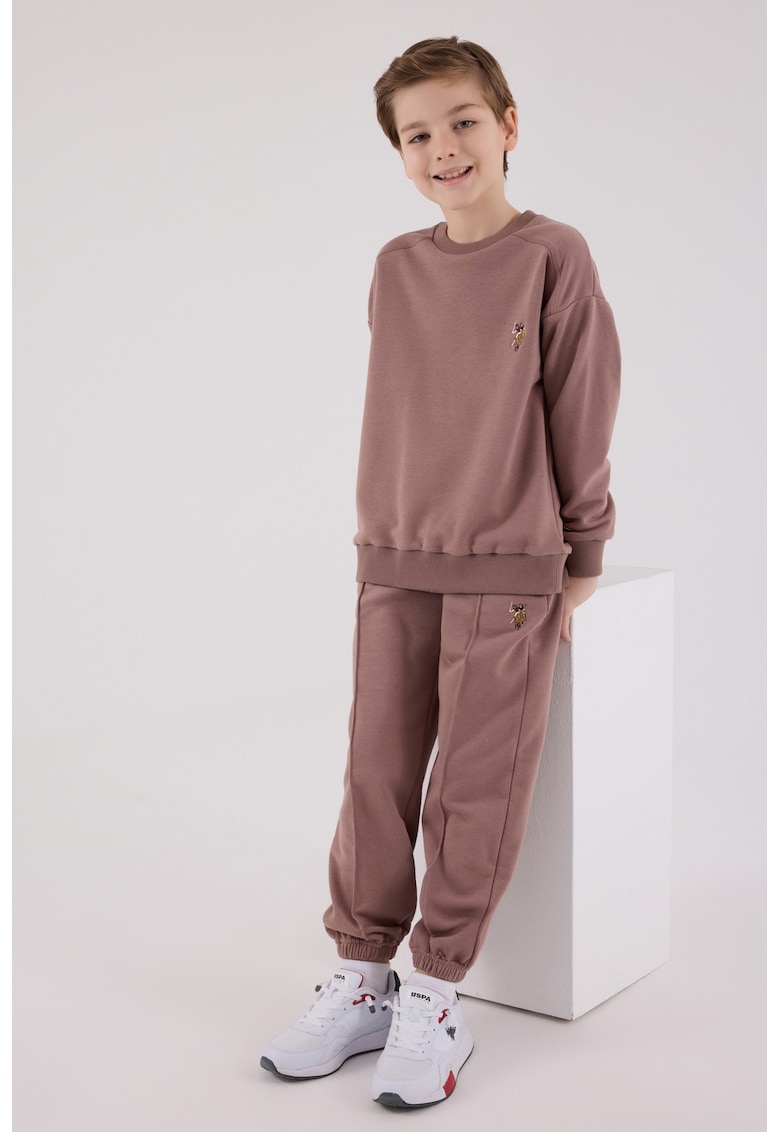 Set de bluza de trening si pantaloni de trening cu broderie discreta - Rosu stins