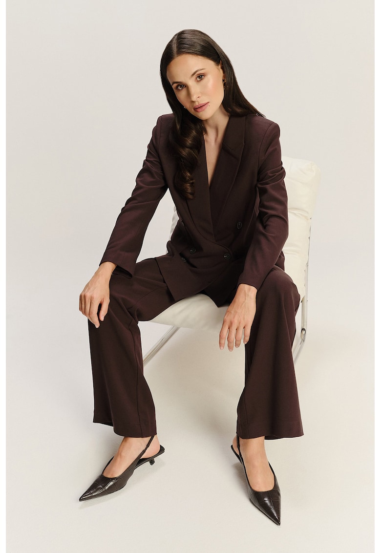 Pantaloni drepti din amestec de modal cu talie inalta - Rosu inchis