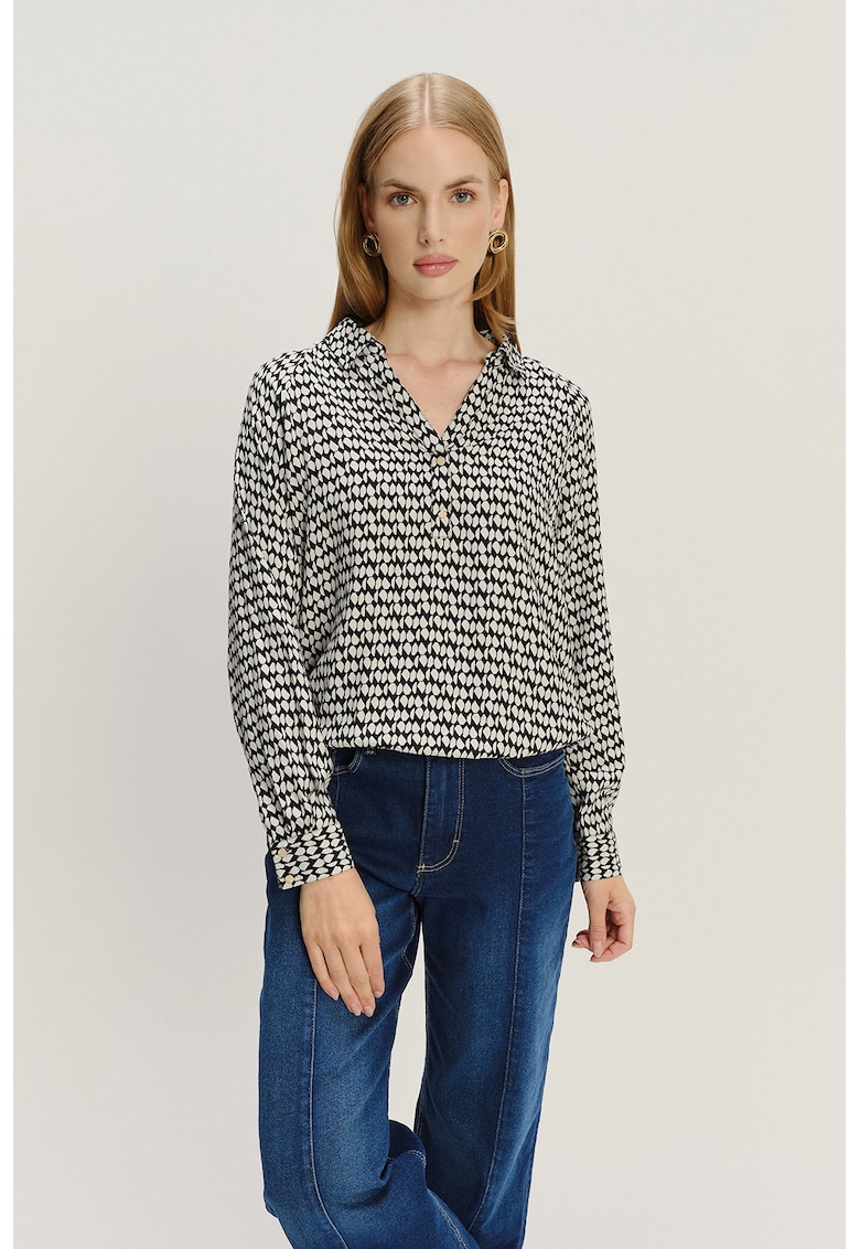 Camasa cu model geometric - Negru/Alb murdar
