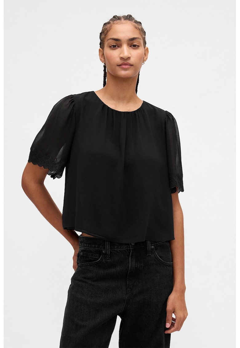 Bluza crop cu maneci scurte - Negru