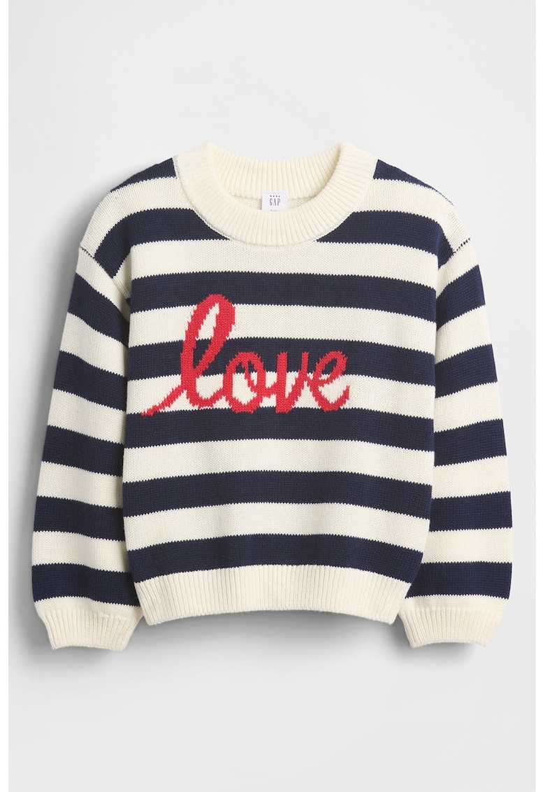 Pulover din bumbac cu model si maneci cazute - Rosu/Alb fildes/Albastru ultramarin
