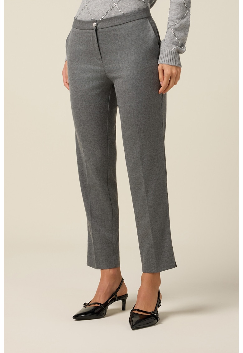 Pantaloni crop cu detalii cu pensa - Gri deschis