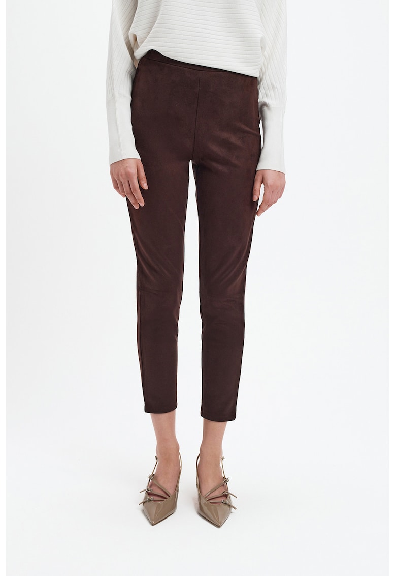 Pantaloni slim fit cu talie inalta - Rosu inchis