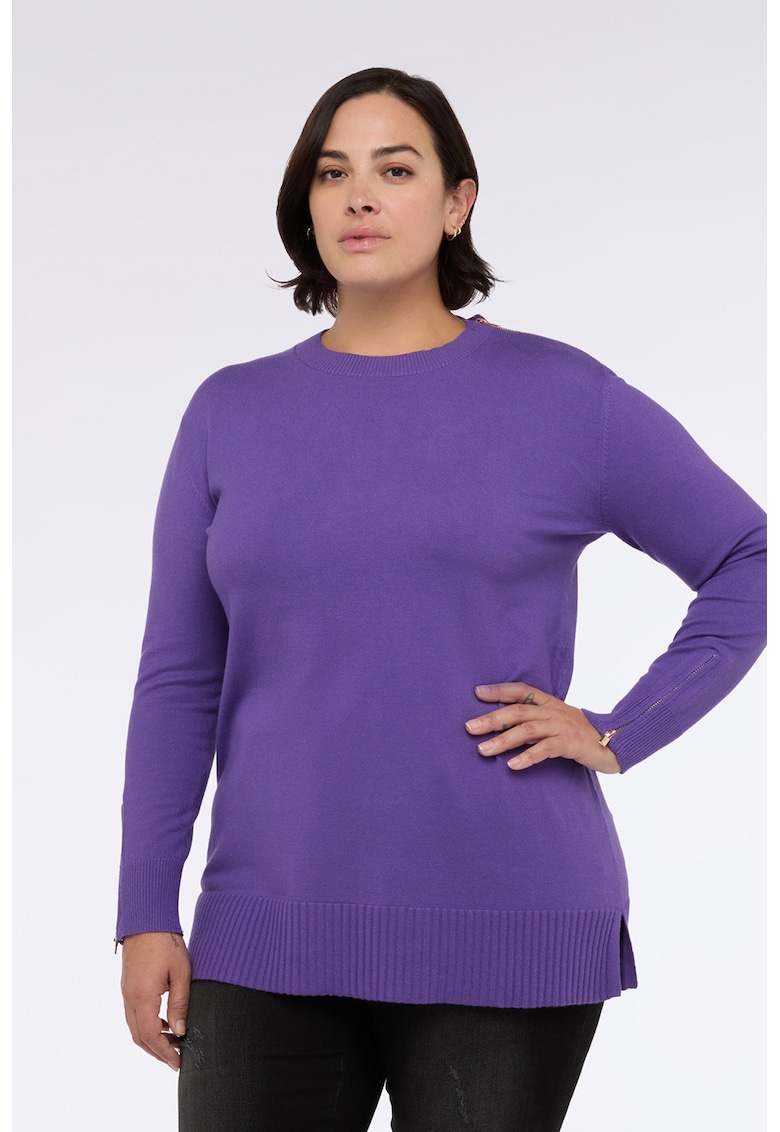 Pulover uni cu mansete cu fermoar - Violet