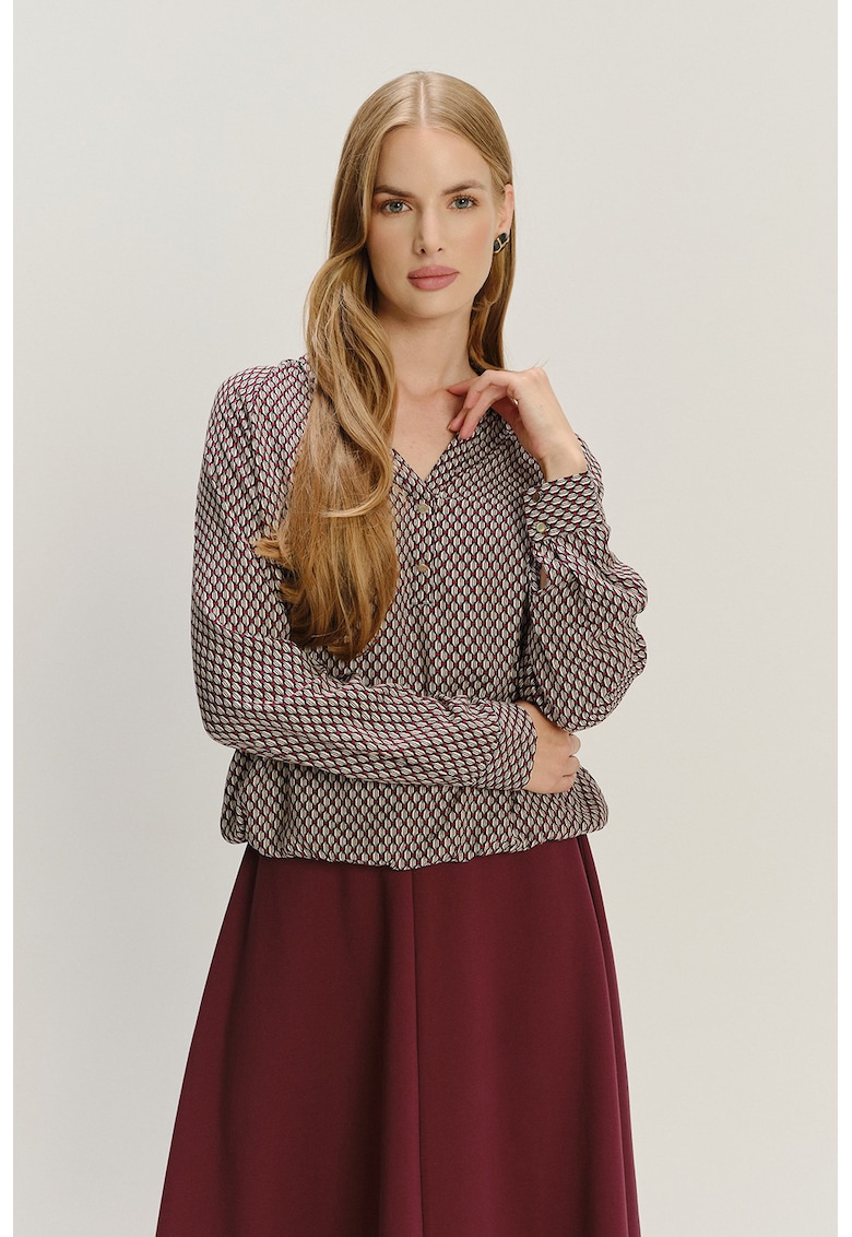 Camasa cu model geometric - Rosu/Negru/Alb murdar