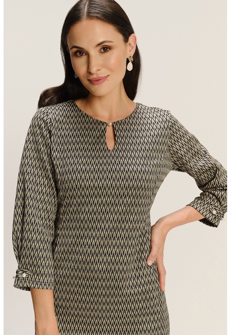 Rochie scurta din amestec de modal cu model si buzunare laterale - Negru/Bej deschis