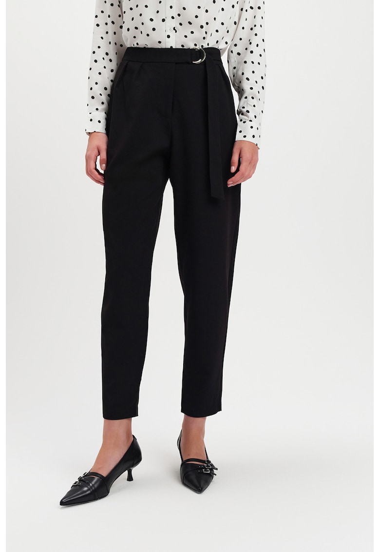 Pantaloni crop cu talie inalta - Negru