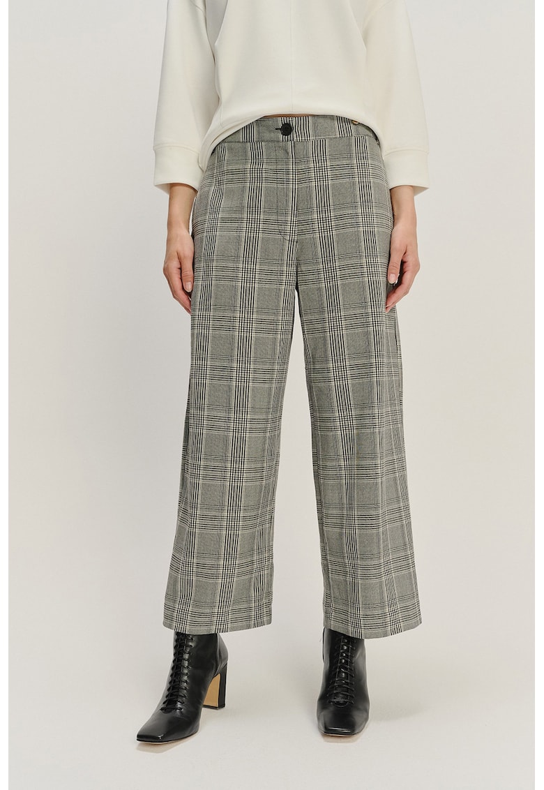 Pantaloni din amestec de modal cu croiala ampla si model in carouri - Negru stins/Verde pal/Crem