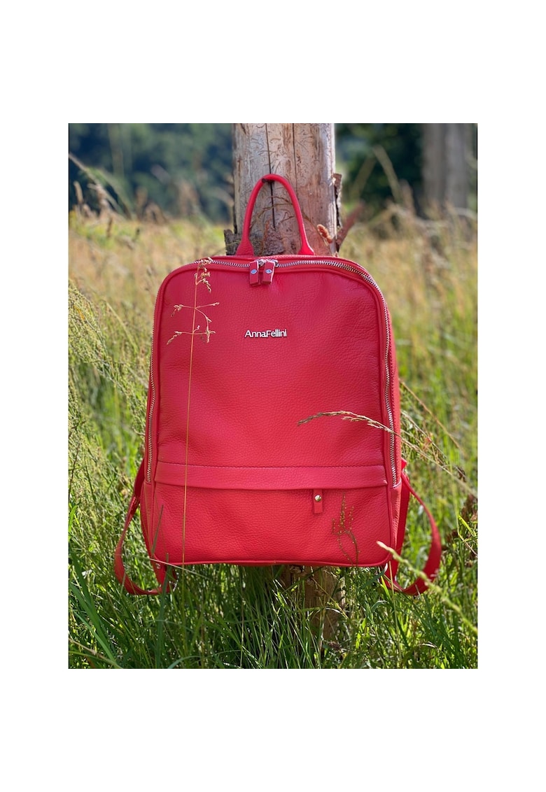 Rucsac dama piele -  2 - coral - 28 x 15 x 35 cm