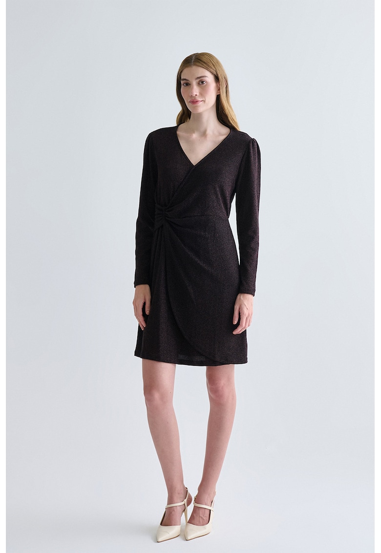 Rochie cu model petrecut si aspect stralucitor - Maro inchis/Roz