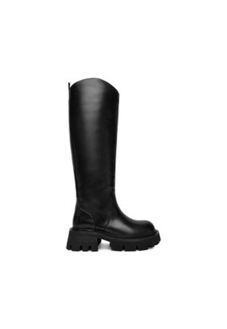 Cizme dama  piele naturala - negru - rotund -