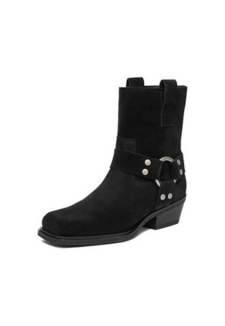Botine dama  slip-on - piele naturala - negru - cauciucuri elastice