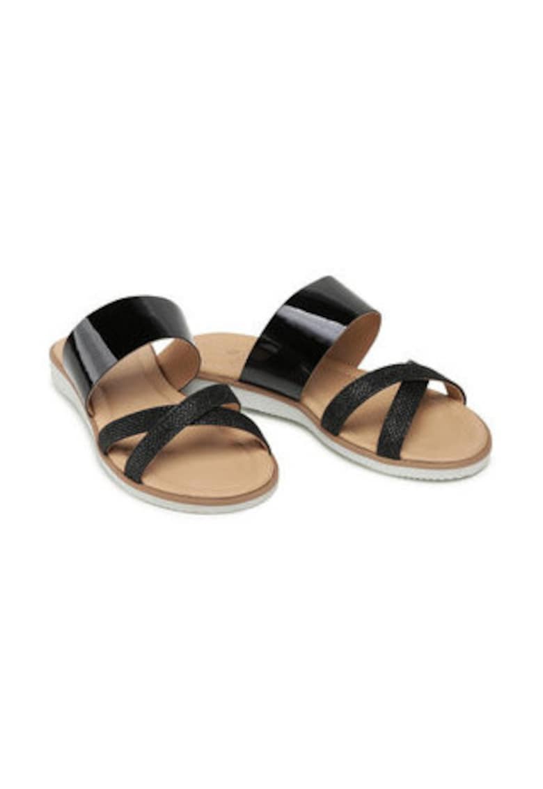 Slapi dama  negru - piele naturala - fara varf -