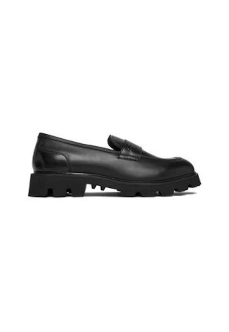 Mocasini barbati -  slip-on - elastic - piele naturala - negru -