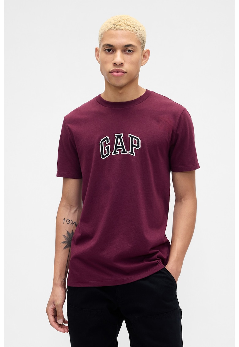 Tricou de bumbac cu aplicatie logo - Visiniu