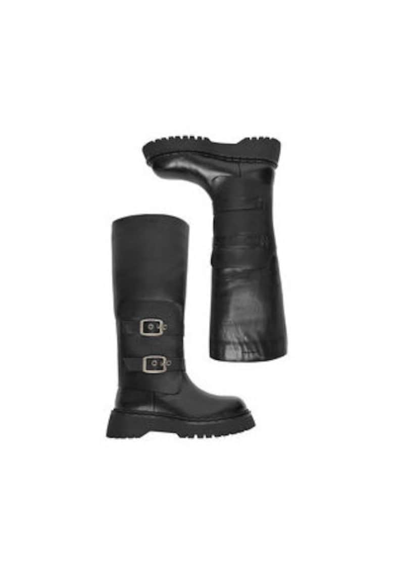 Cizme dama  slip-on - piele naturala negru