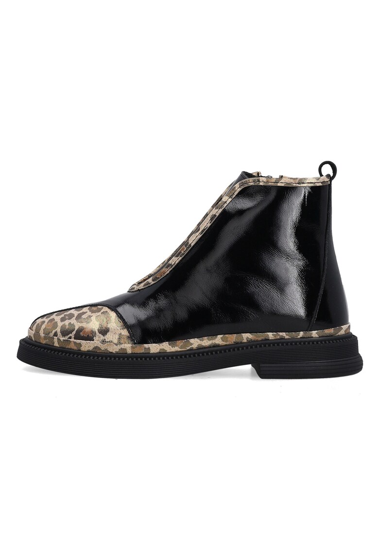 Ghete din piele lacuita cu insertii leopard