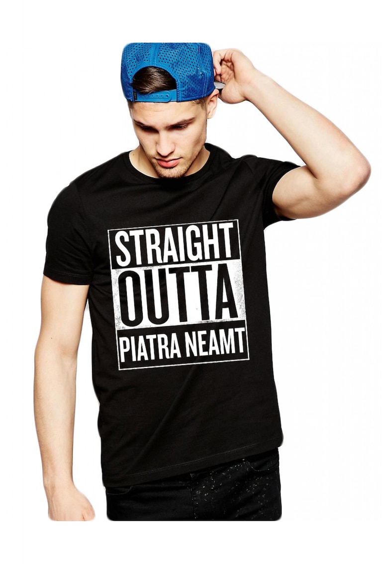 Tricou negru barbati - Straight Outta Piatra Neamt - Alb