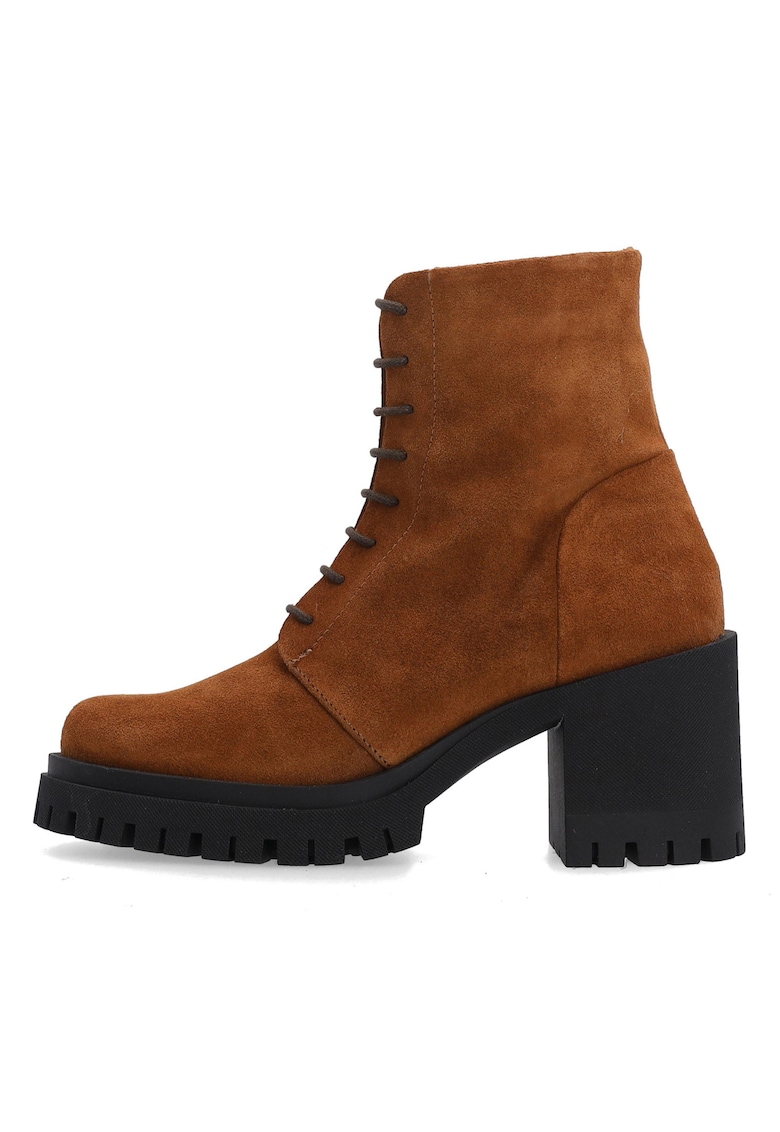 Botine din piele intoarsa cu toc masiv si siret