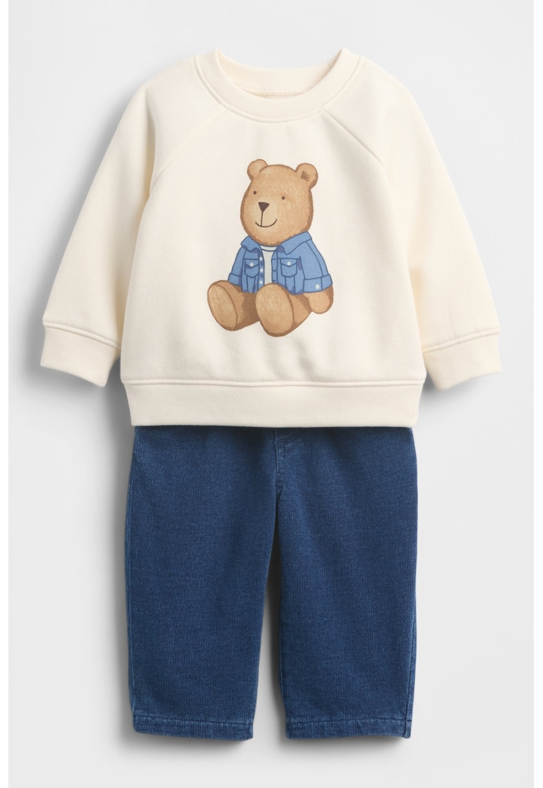 Set de bluza cu imprimeu si pantaloni - Bej deschis/Bleumarin