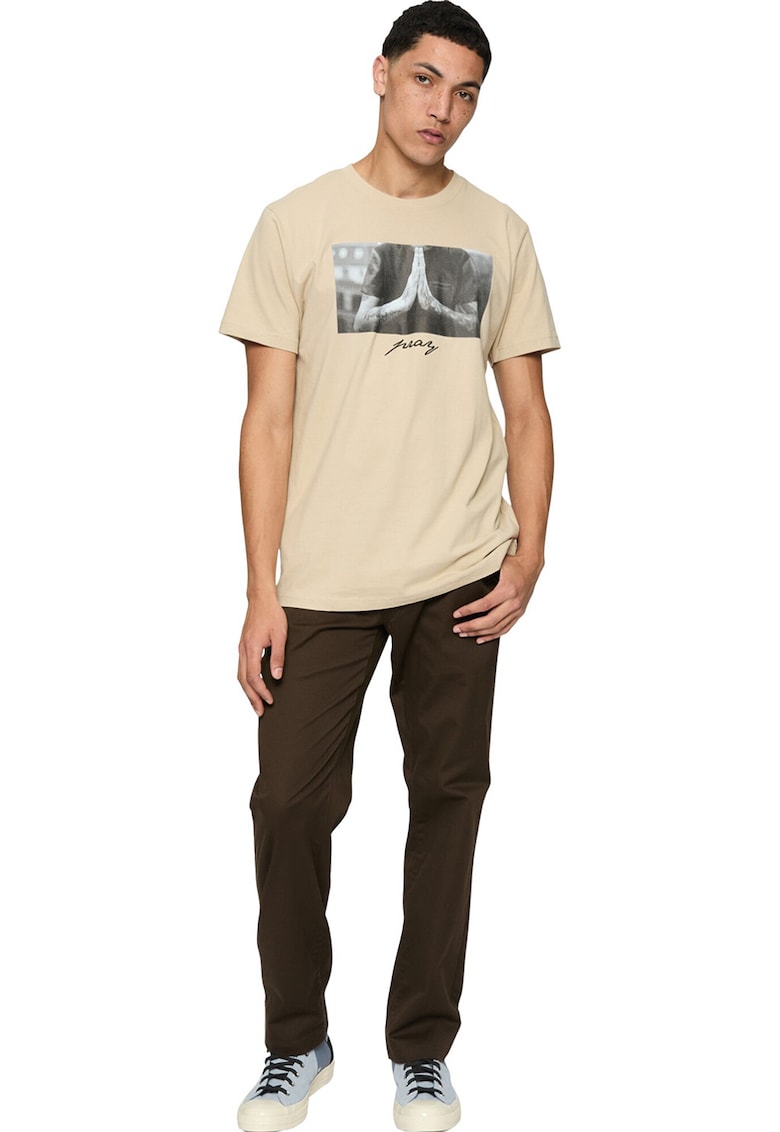 Tricou din bumbac cu imprimeu foto frontal - Maro nisip