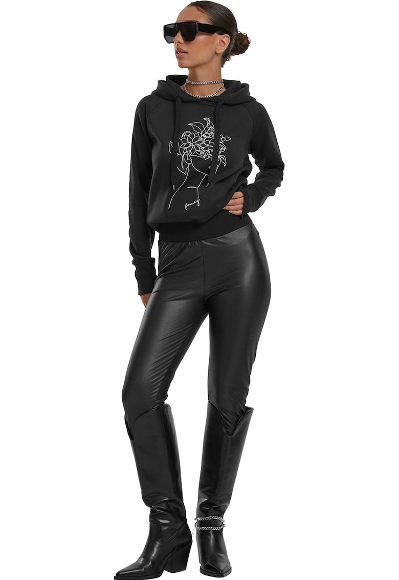 Hanorac cu imprimeu si maneci raglan - Negru