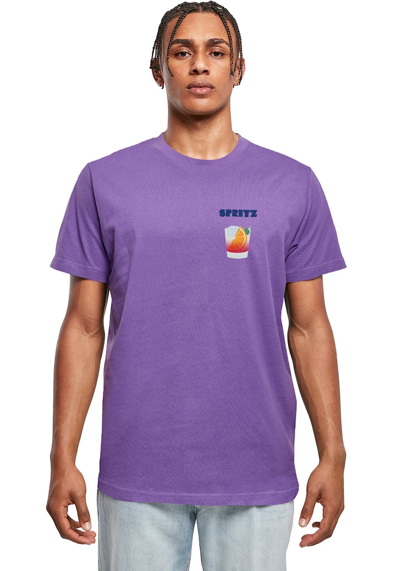 Tricou din bumbac cu decolteu la baza gatului - Violet