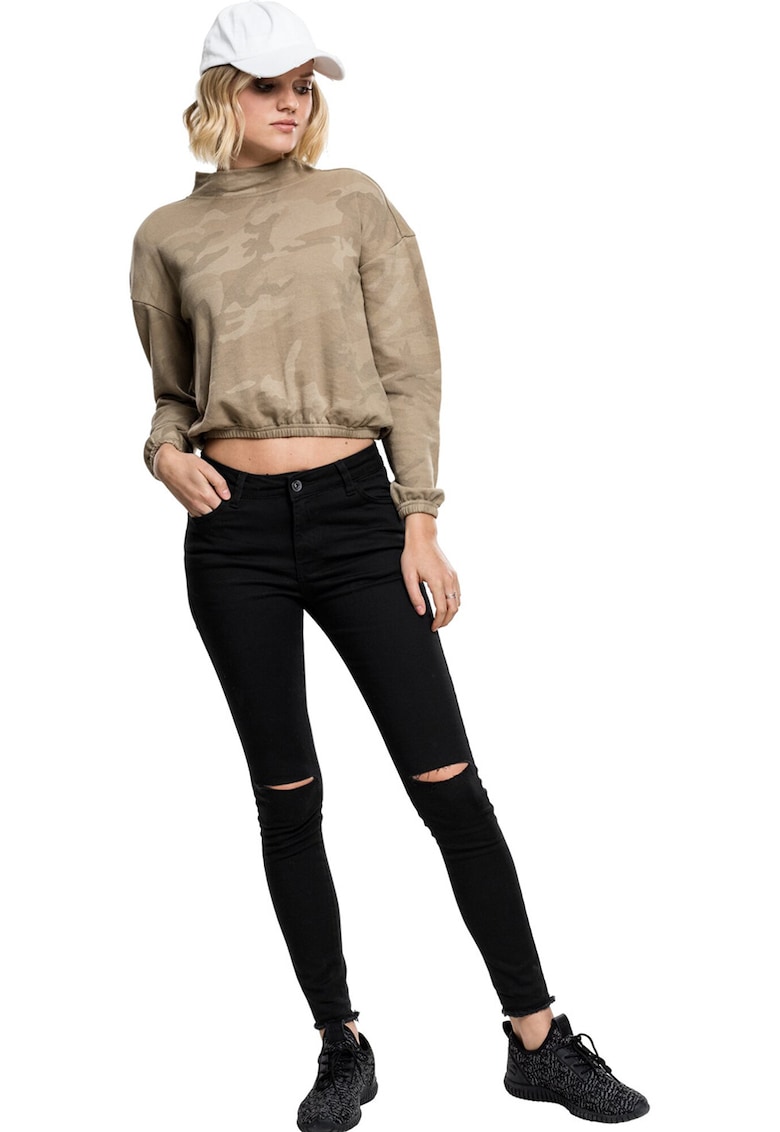 Bluza crop cu imprimeu camuflaj - Maro nisip
