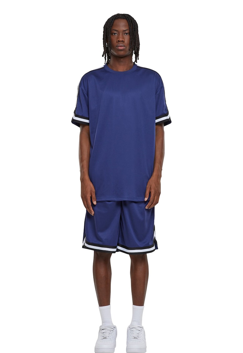 Tricou cu benzi contrastante pe maneci - Albastru inchis