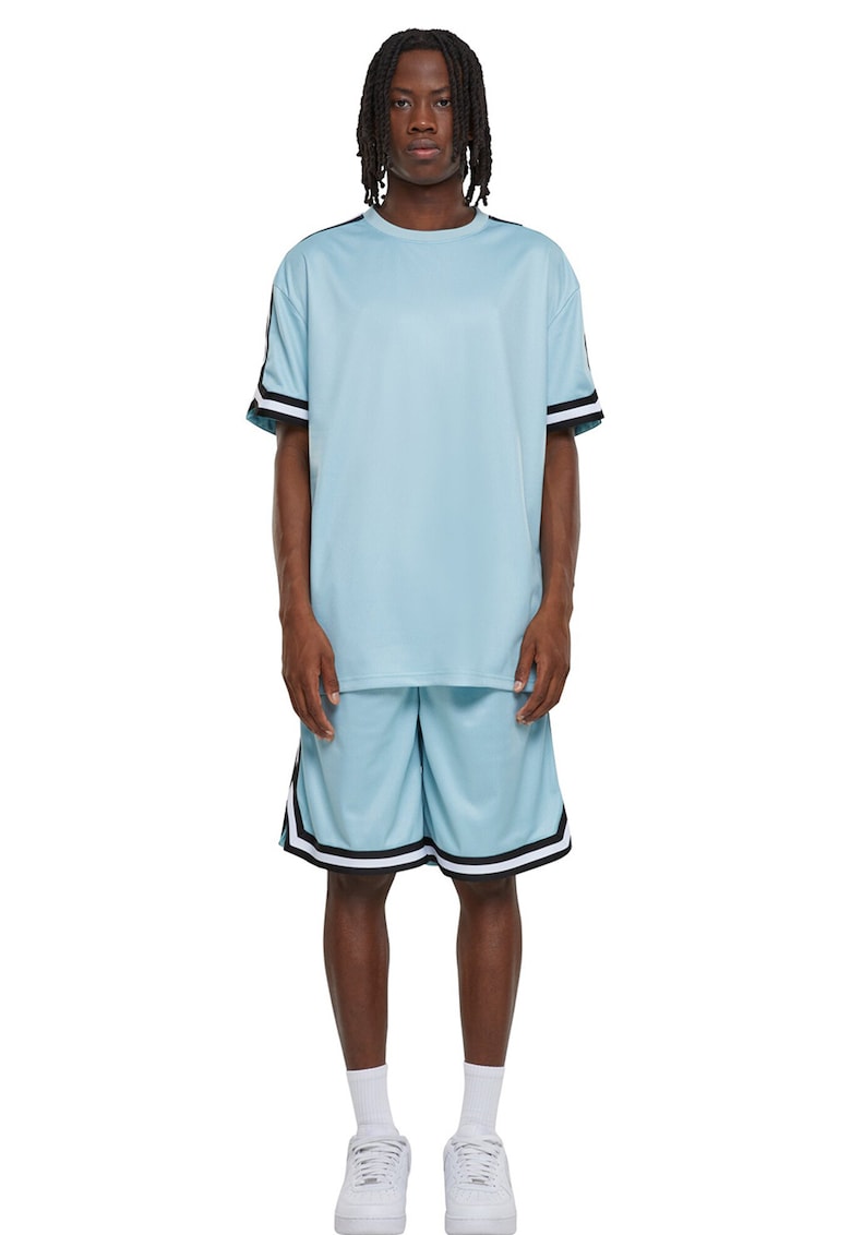 Tricou cu benzi contrastante pe maneci - Albastru deschis