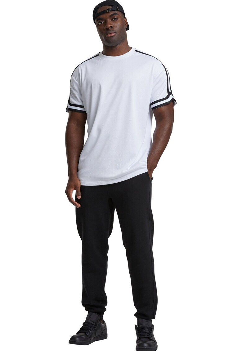 Tricou cu benzi contrastante pe maneci - Alb