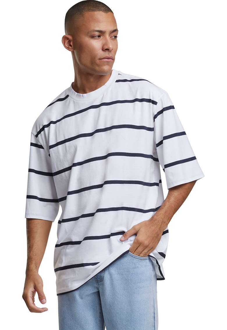 Tricou supradimensionat cu model in dungi - Albastru ultramarin/Alb optic