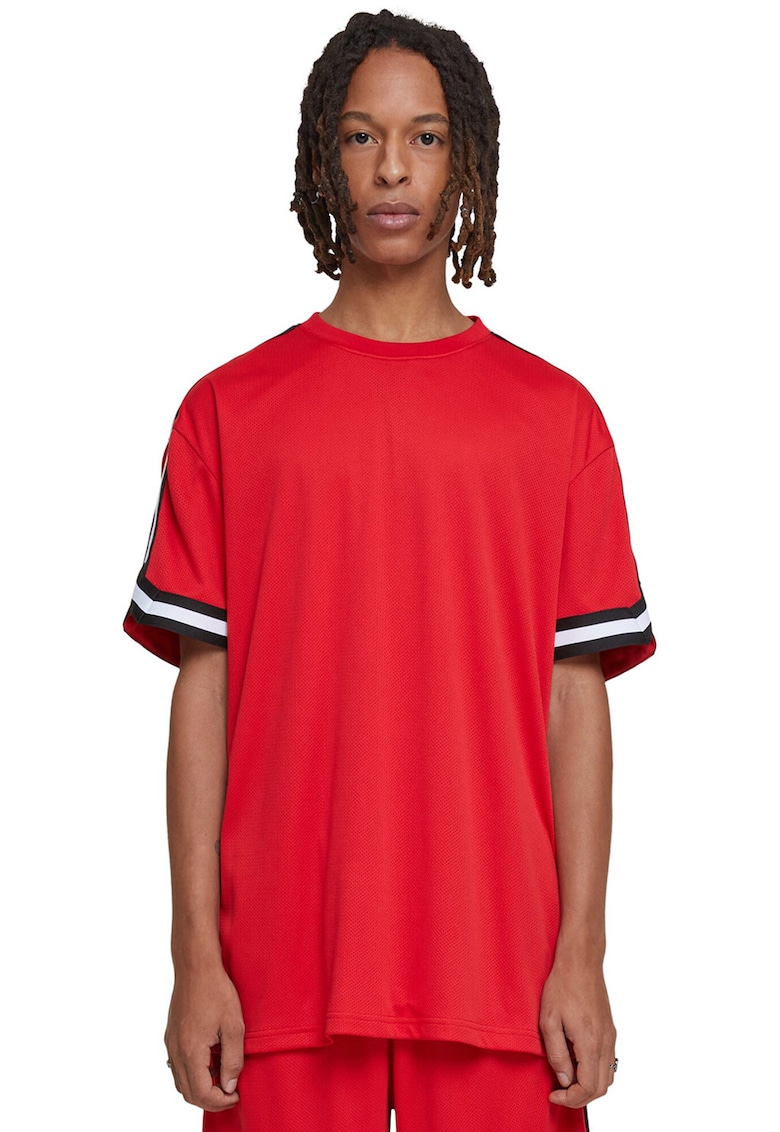 Tricou cu benzi contrastante pe maneci - Rosu