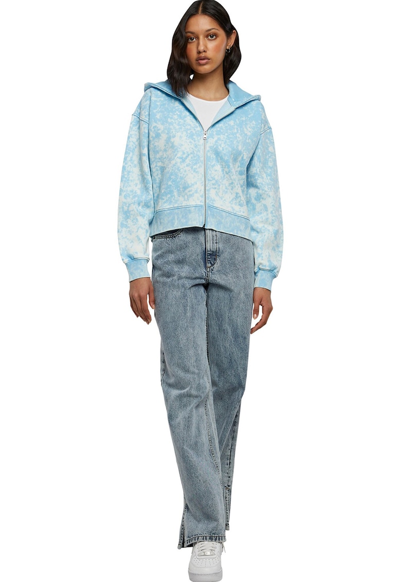 Hanorac crop cu model tie-dye - Albastru glaciar/Alb murdar