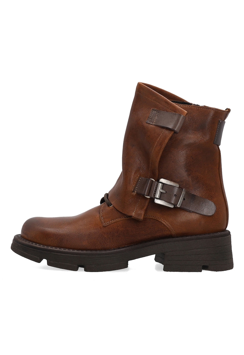 Cizme biker din piele - cu catarama
