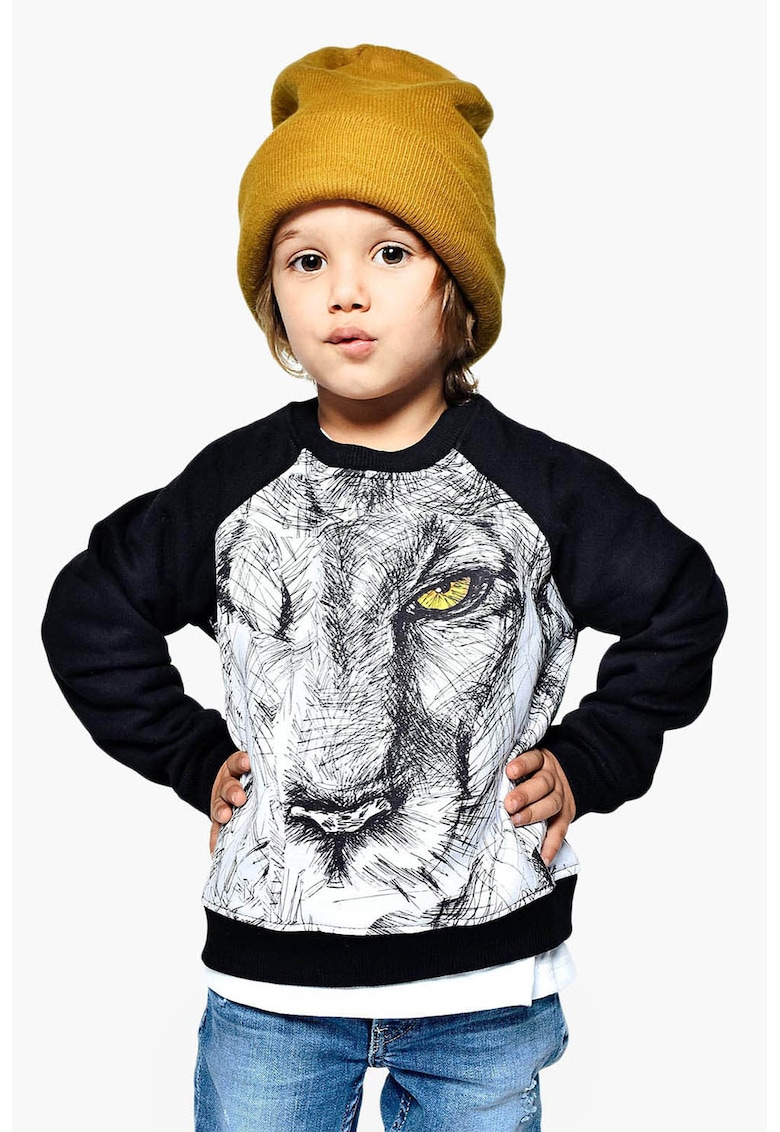 Bluza de trening cu imprimeu frontal - Alb/Negru