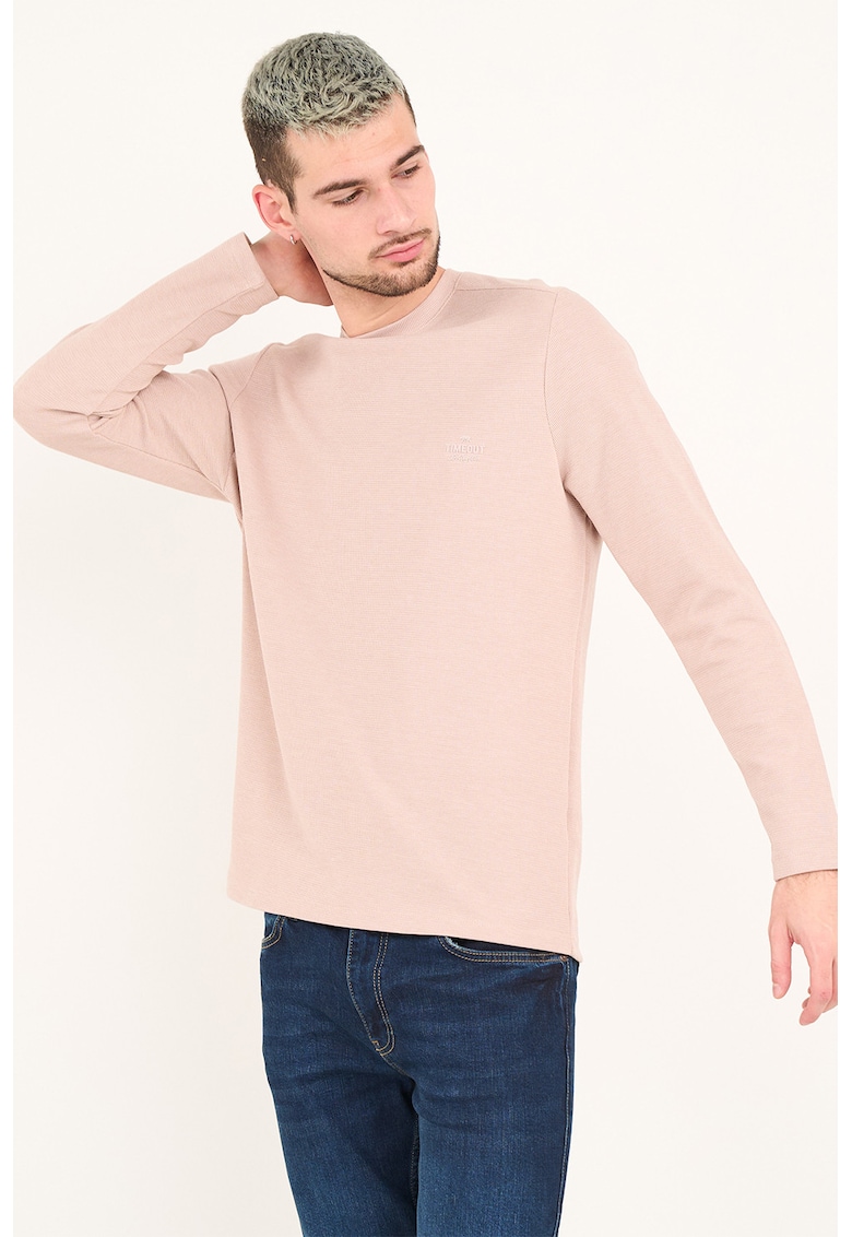 Bluza cu decolteu la baza gatului si model uni - Bej